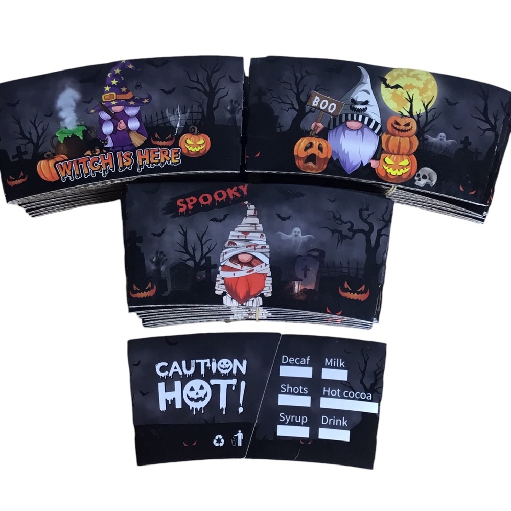 Disposable Cardboard Coffee Cup Sleeves Halloween Themed Designs 30 Sleeves
